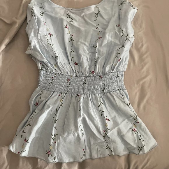 Surplice Neck Shirred Waist Peplum Blouse - Picture 2 of 2